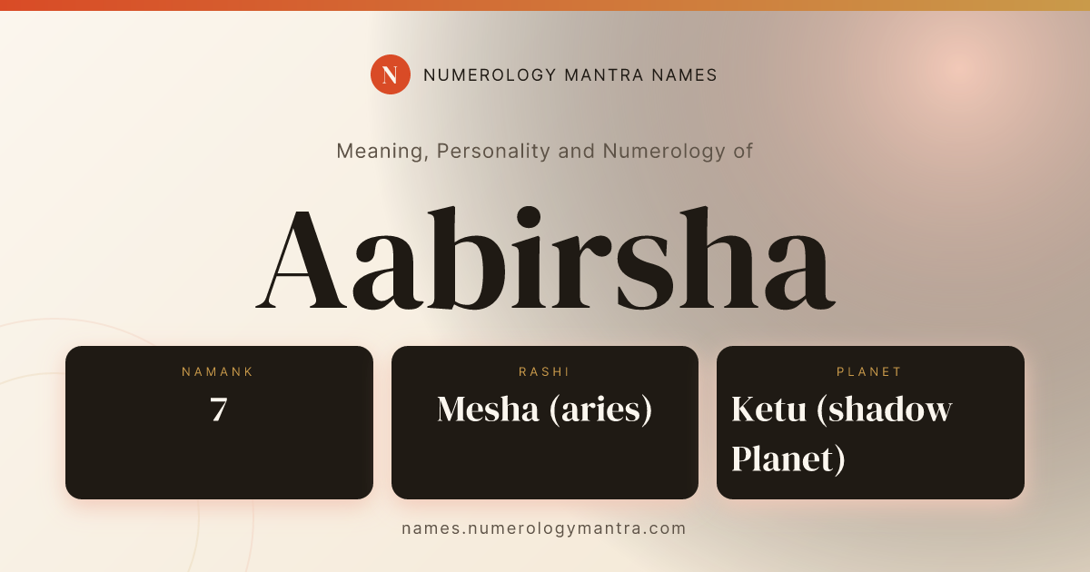 Aabirsha name meaning, Namank calculation, and Vedic profile share card