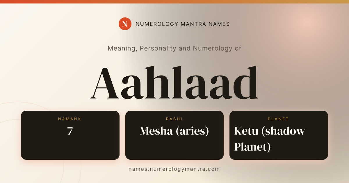 Aahlaad name meaning, Namank calculation, and Vedic profile share card