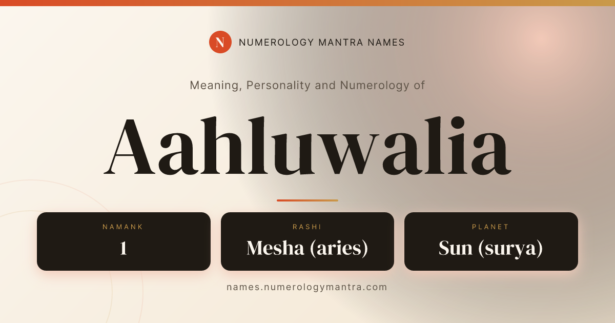 Aahluwalia name meaning, Namank calculation, and Vedic profile share card