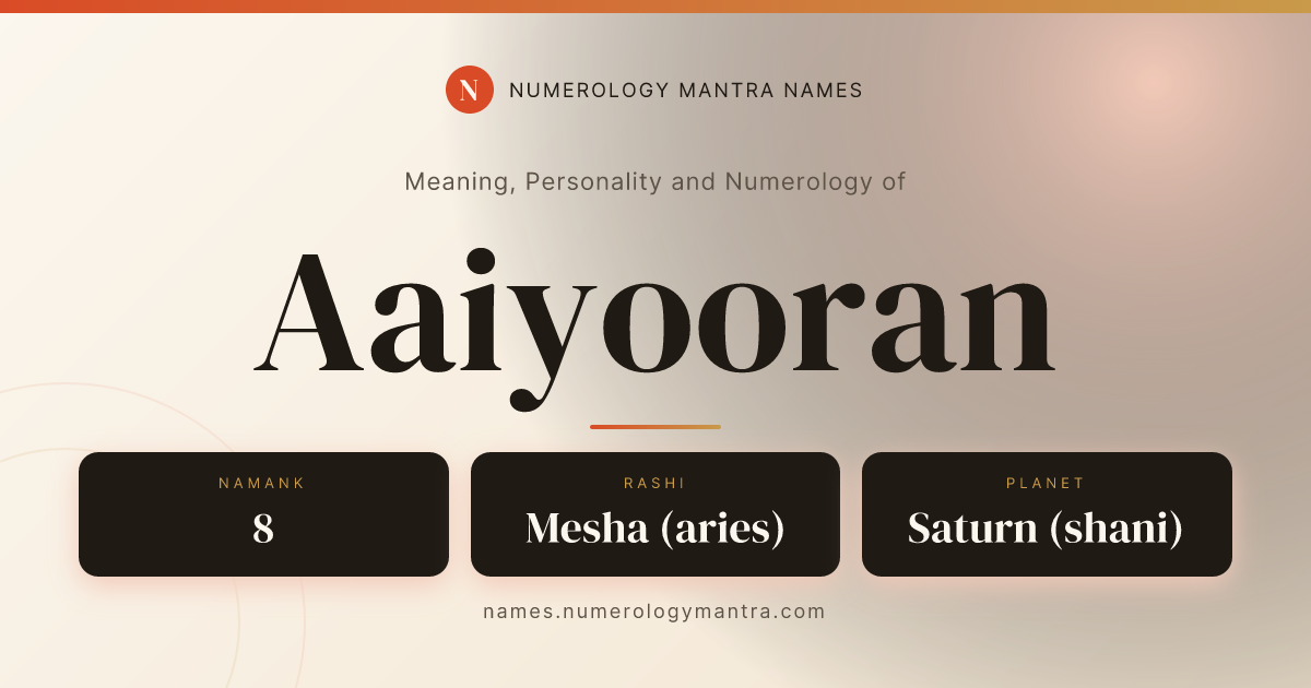Aaiyooran name meaning, Namank calculation, and Vedic profile share card