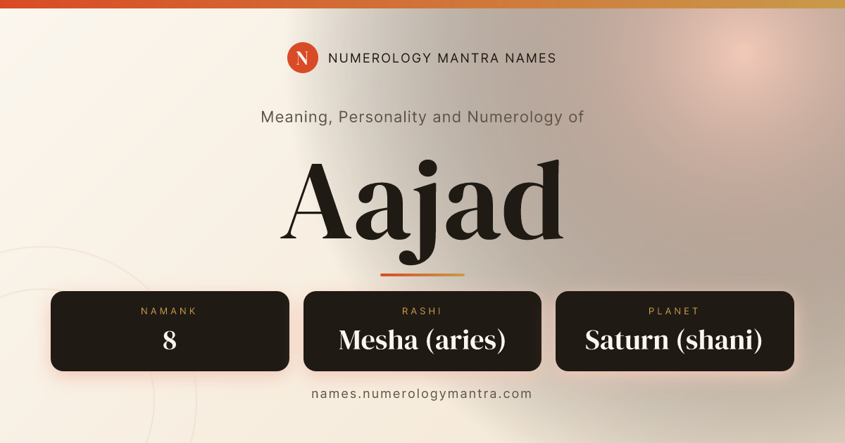 Aajad name meaning, Namank calculation, and Vedic profile share card