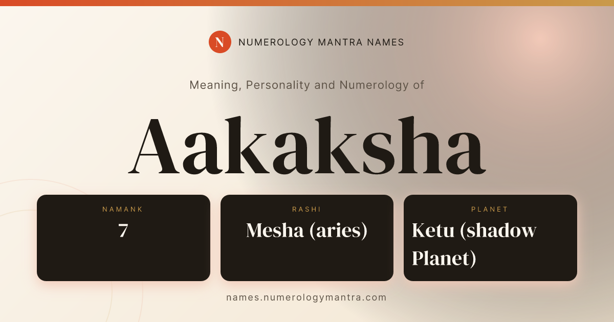 Aakaksha name meaning, Namank calculation, and Vedic profile share card