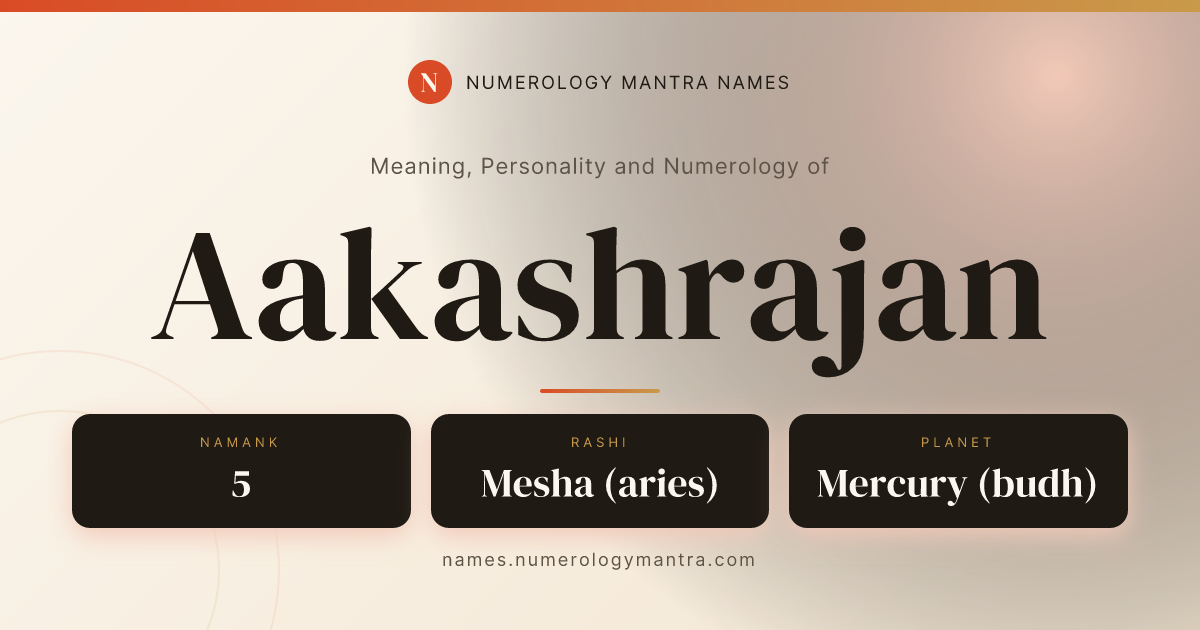 Aakashrajan name meaning, Namank calculation, and Vedic profile share card