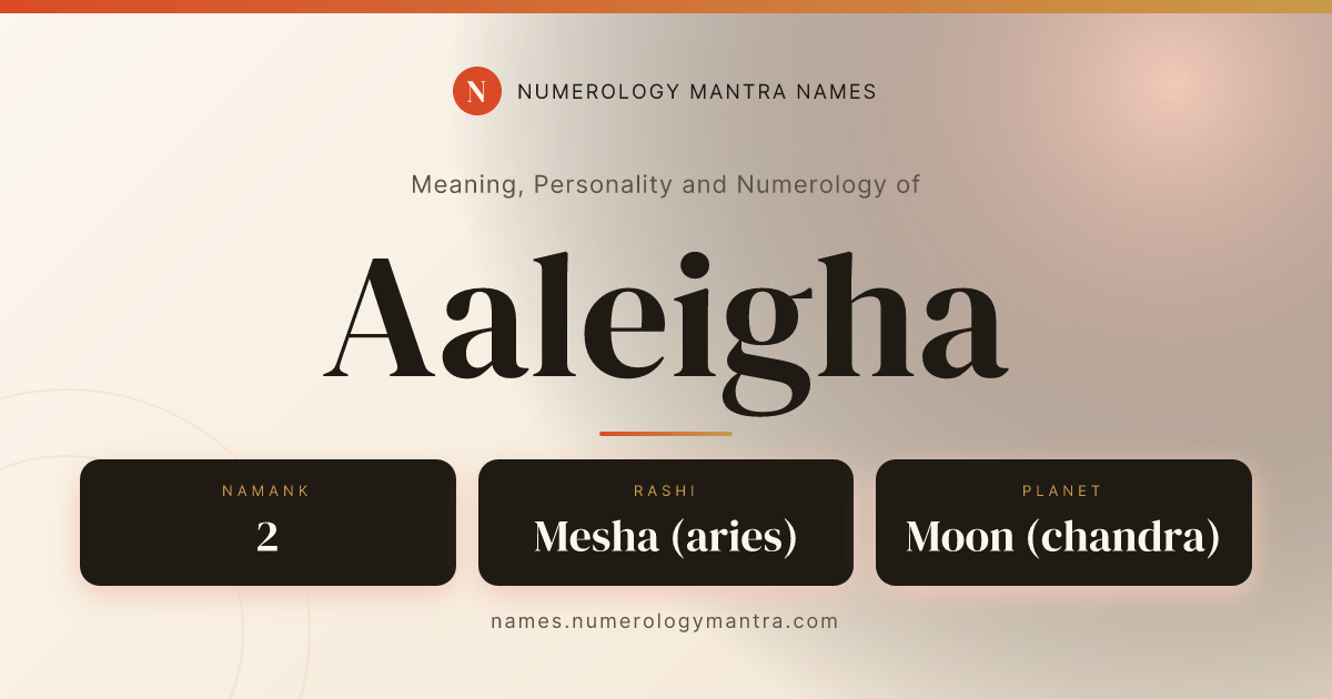 Aaleigha name meaning, Namank calculation, and Vedic profile share card