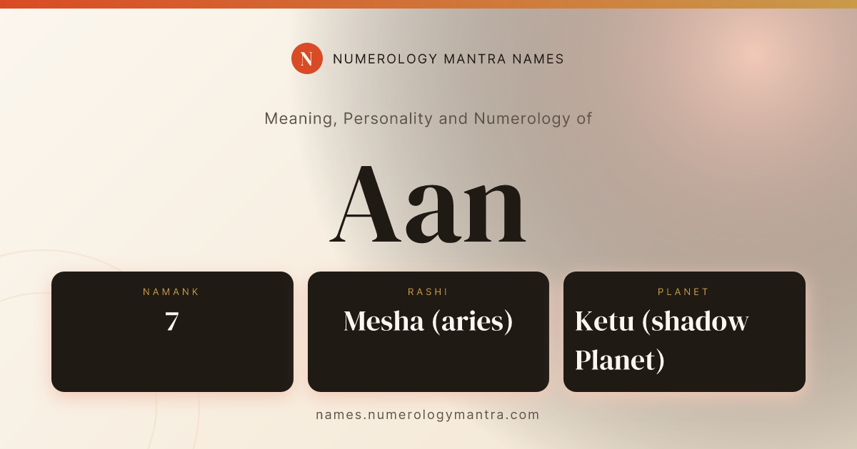 Aan name meaning, Namank calculation, and Vedic profile share card