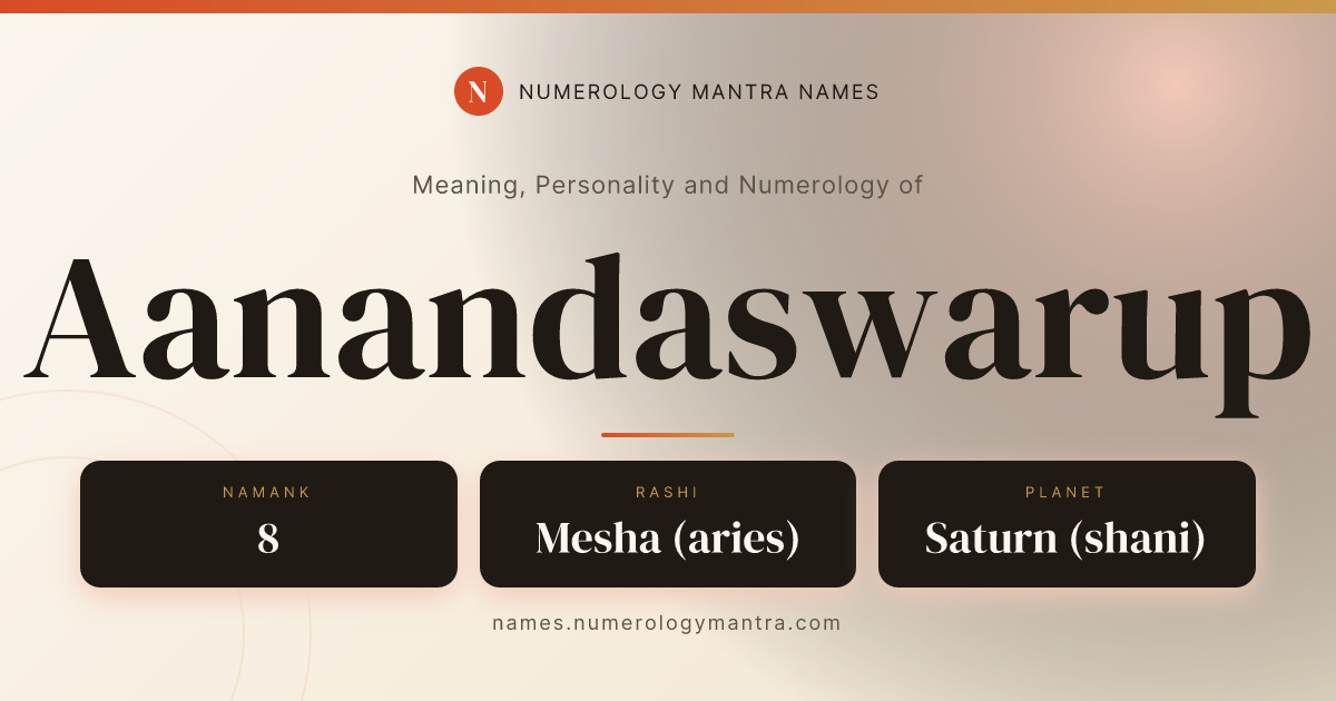 Aanandaswarup name meaning, Namank calculation, and Vedic profile share card