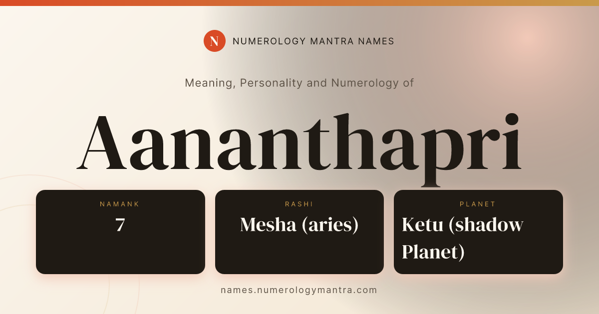 Aananthapri name meaning, Namank calculation, and Vedic profile share card