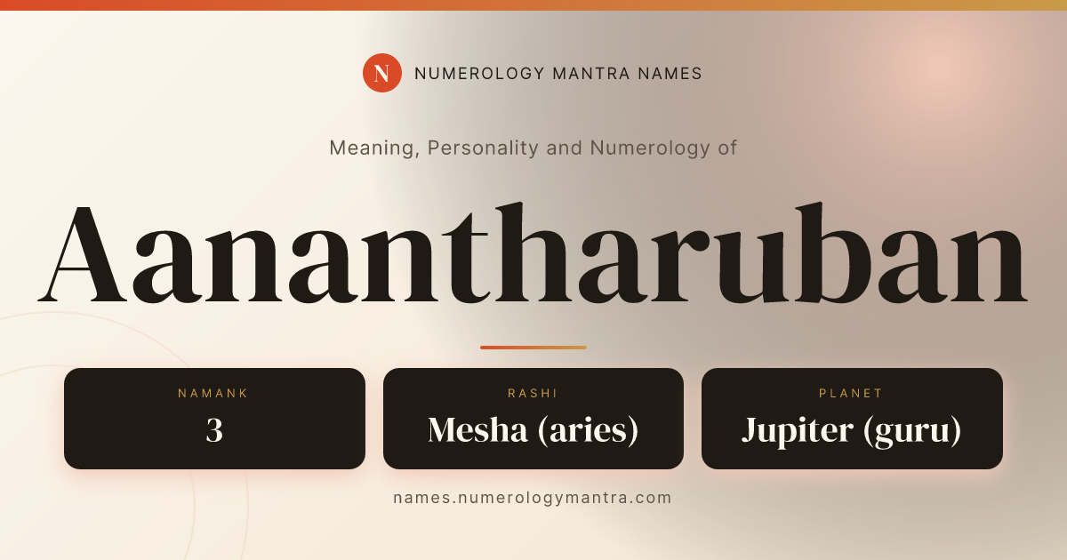 Aanantharuban name meaning, Namank calculation, and Vedic profile share card