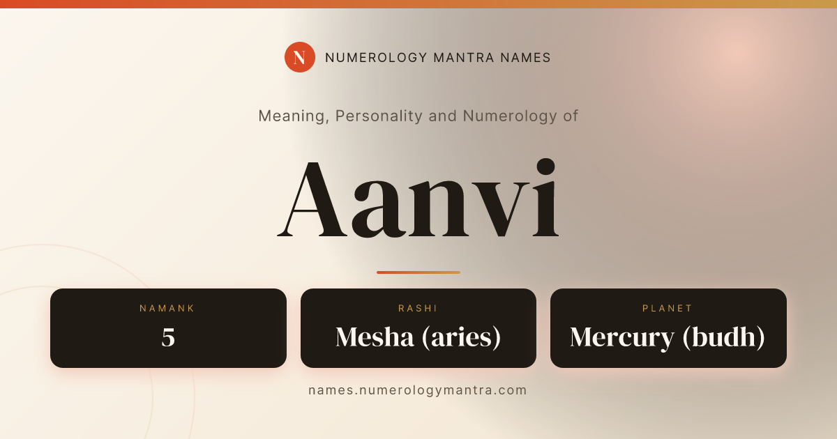 Aanvi name meaning, Namank calculation, and Vedic profile share card
