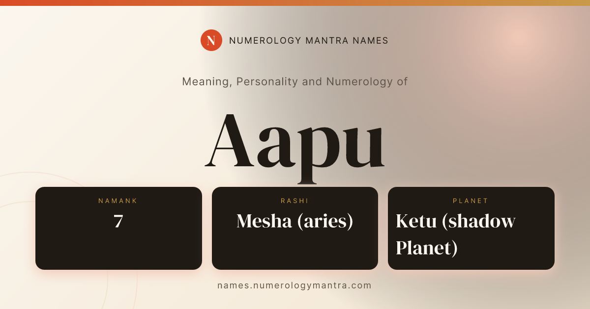 Aapu name meaning, Namank calculation, and Vedic profile share card