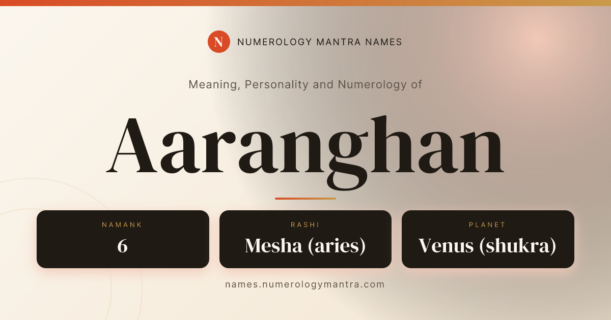 Aaranghan name meaning, Namank calculation, and Vedic profile share card
