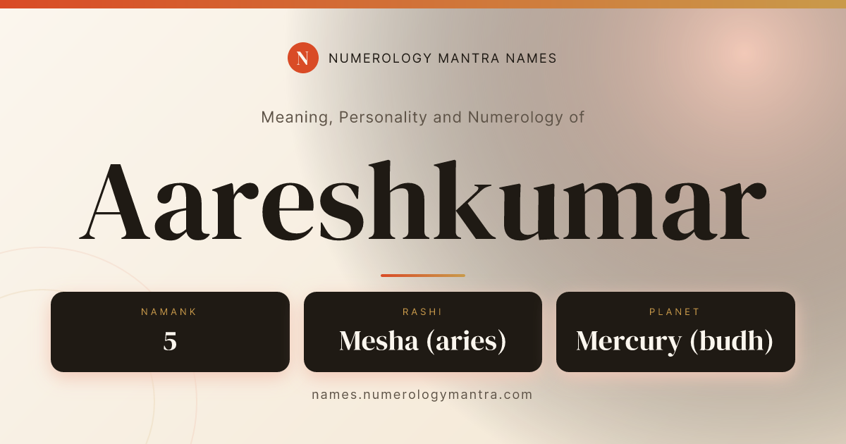 Aareshkumar name meaning, Namank calculation, and Vedic profile share card