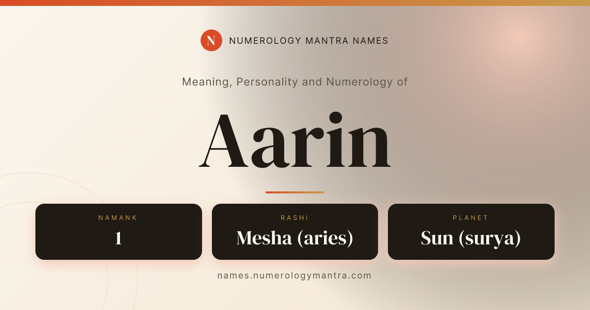 Aarin name meaning, Namank calculation, and Vedic profile share card