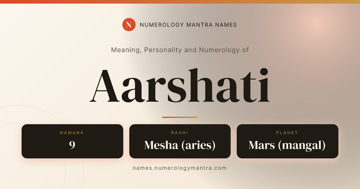 Aarshati name meaning, Namank calculation, and Vedic profile share card