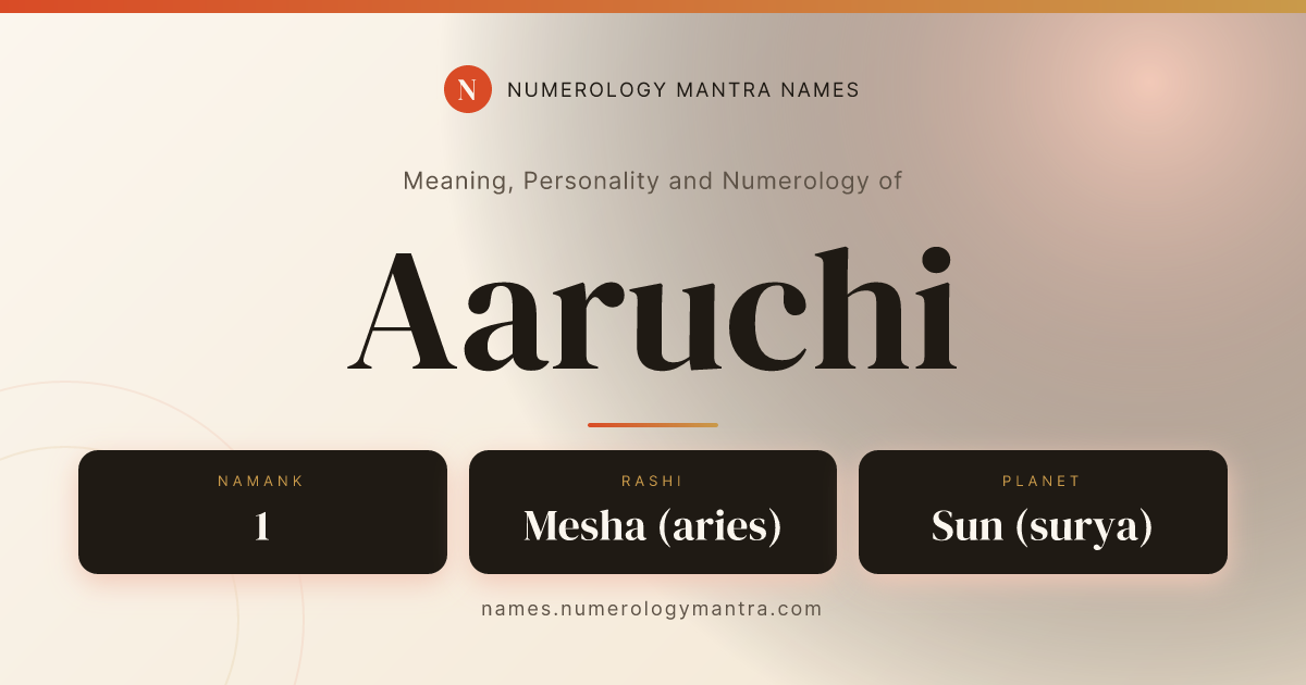 Aaruchi name meaning, Namank calculation, and Vedic profile share card