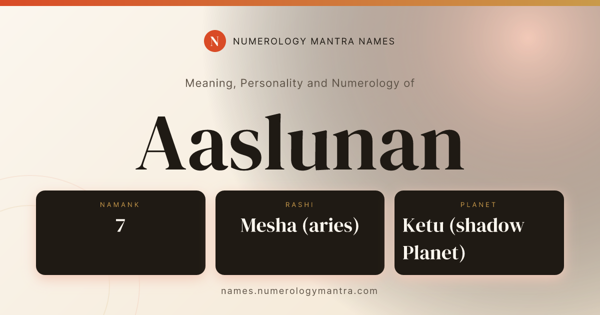 Aaslunan name meaning, Namank calculation, and Vedic profile share card