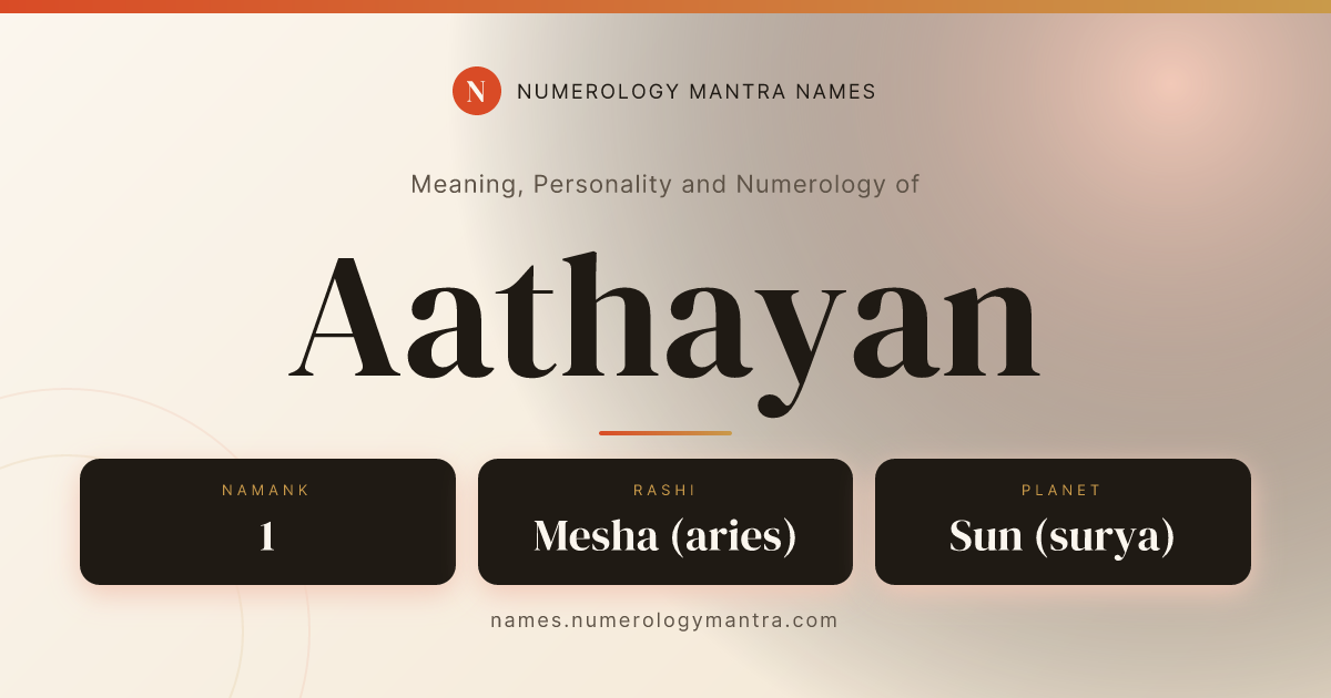 Aathayan name meaning, Namank calculation, and Vedic profile share card