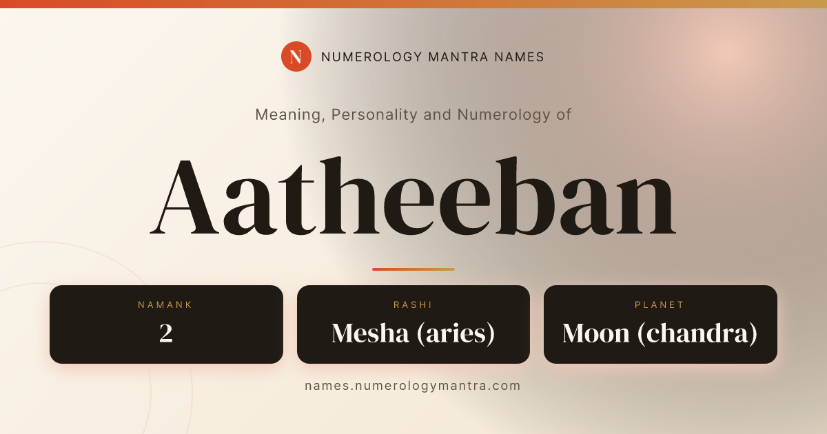 Aatheeban name meaning, Namank calculation, and Vedic profile share card