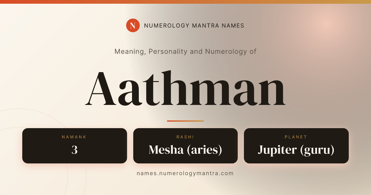 Aathman name meaning, Namank calculation, and Vedic profile share card