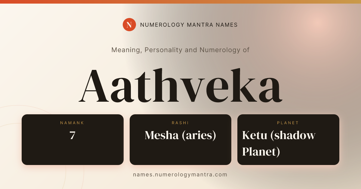Aathveka name meaning, Namank calculation, and Vedic profile share card