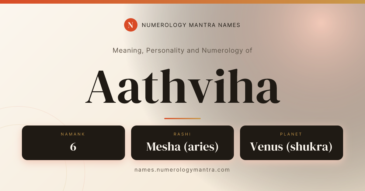 Aathviha name meaning, Namank calculation, and Vedic profile share card