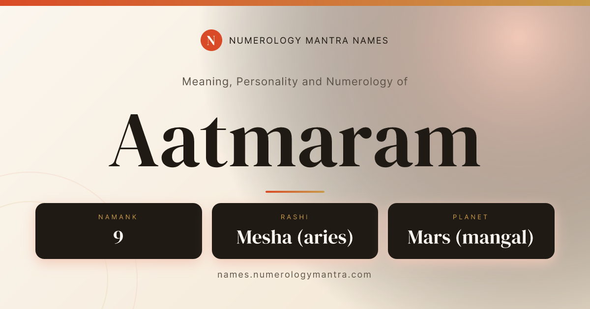 Aatmaram name meaning, Namank calculation, and Vedic profile share card