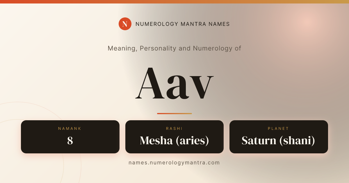 Aav name meaning, Namank calculation, and Vedic profile share card