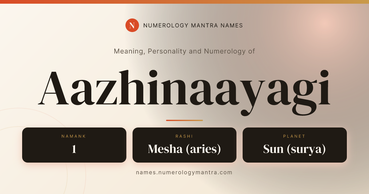 Aazhinaayagi name meaning, Namank calculation, and Vedic profile share card