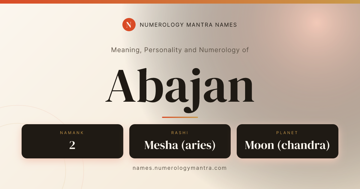Abajan name meaning, Namank calculation, and Vedic profile share card
