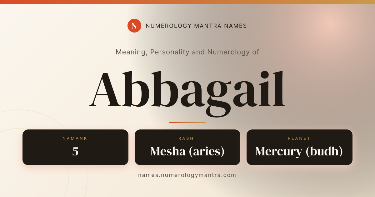 Abbagail name meaning, Namank calculation, and Vedic profile share card