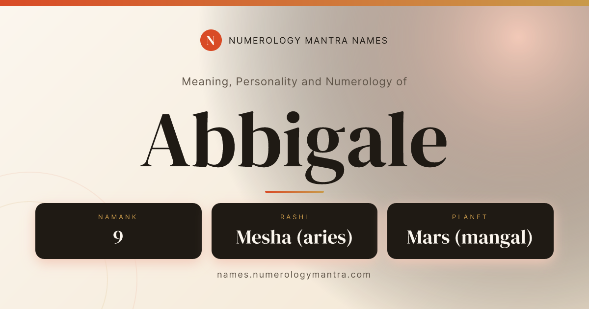 Abbigale name meaning, Namank calculation, and Vedic profile share card