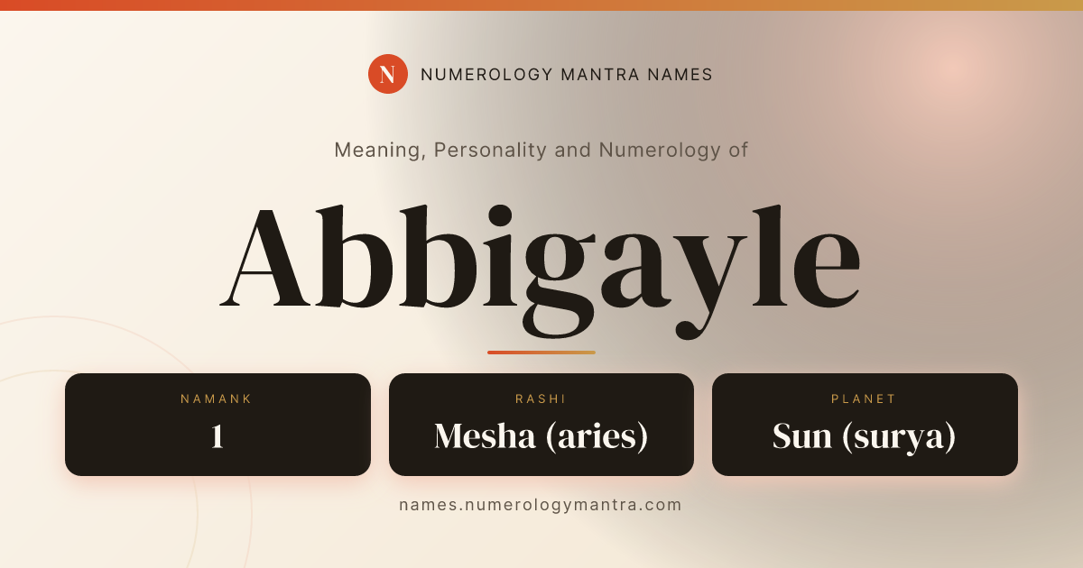 Abbigayle name meaning, Namank calculation, and Vedic profile share card