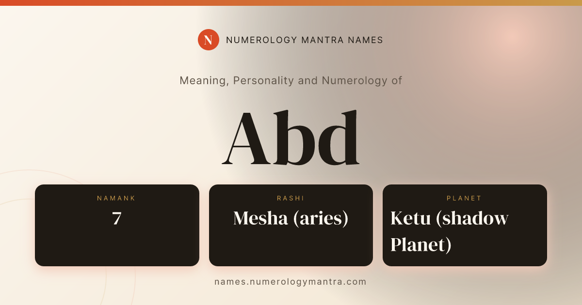 Abd name meaning, Namank calculation, and Vedic profile share card