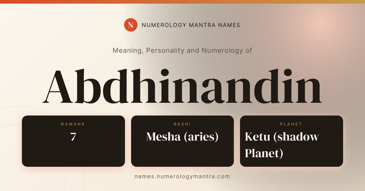 Abdhinandin name meaning, Namank calculation, and Vedic profile share card