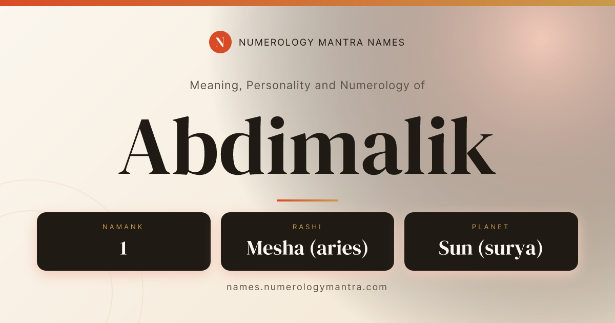 Abdimalik name meaning, Namank calculation, and Vedic profile share card