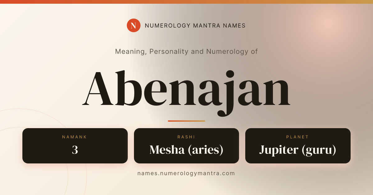 Abenajan name meaning, Namank calculation, and Vedic profile share card