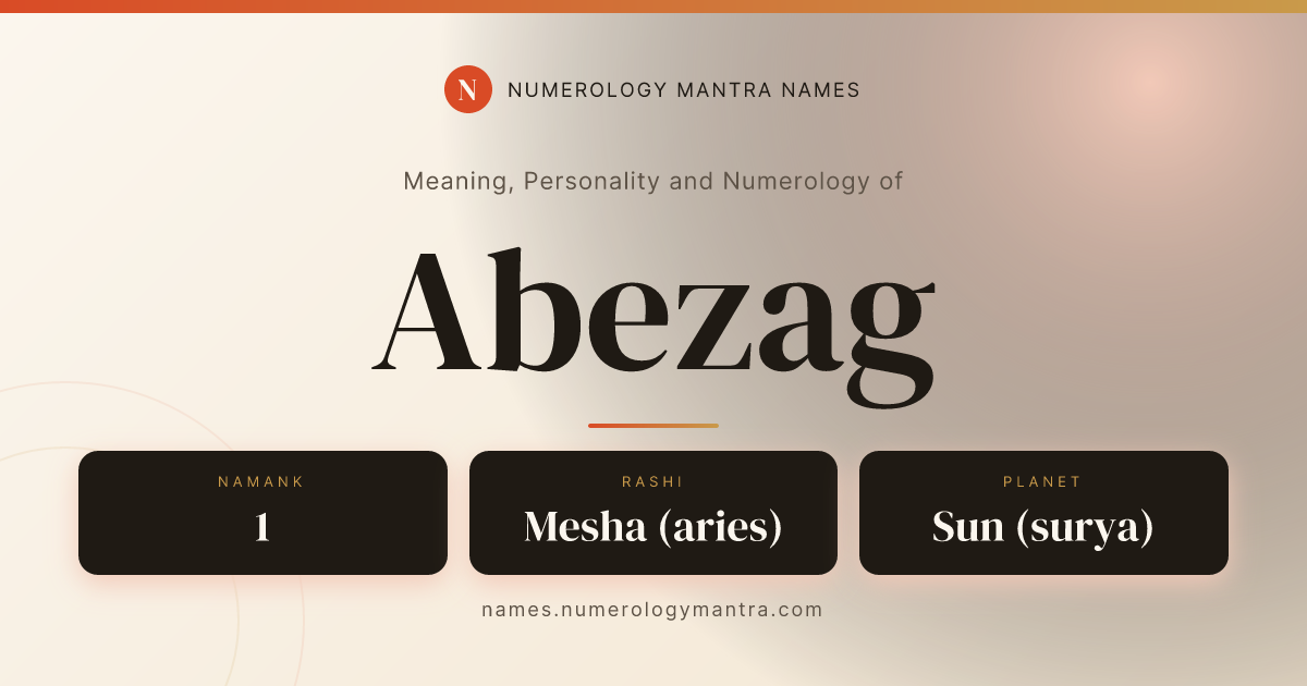 Abezag name meaning, Namank calculation, and Vedic profile share card