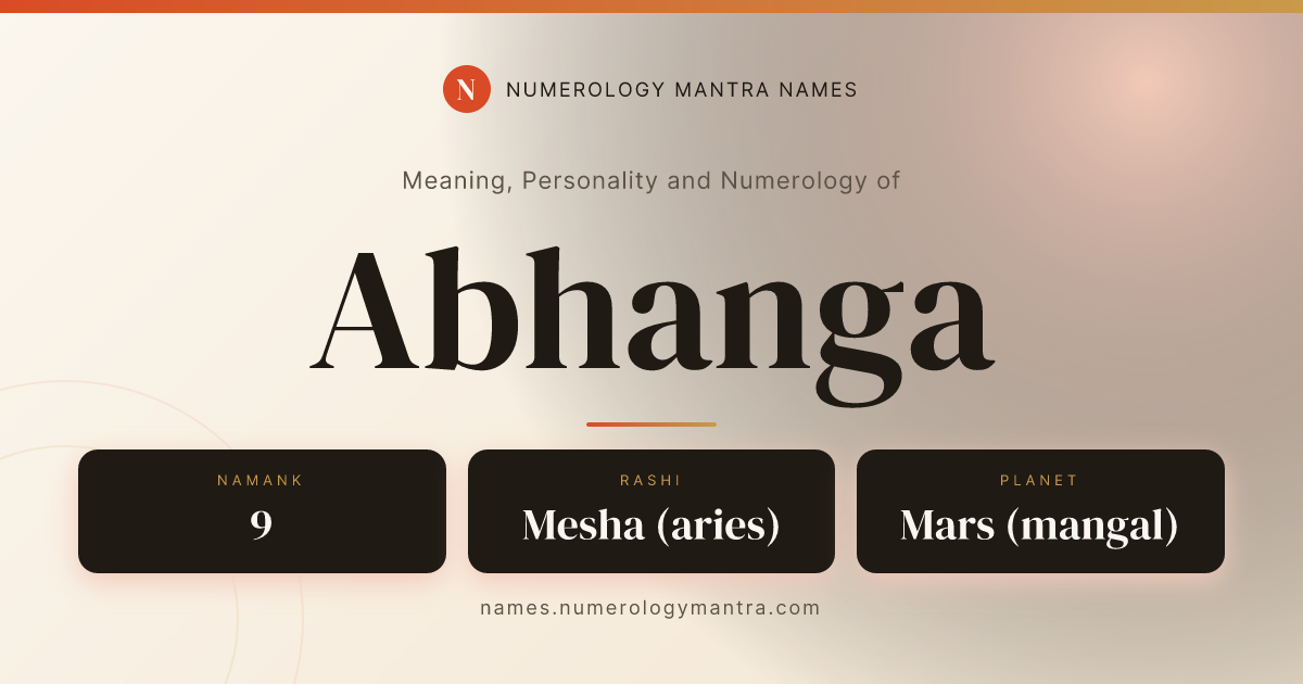 Abhanga name meaning, Namank calculation, and Vedic profile share card