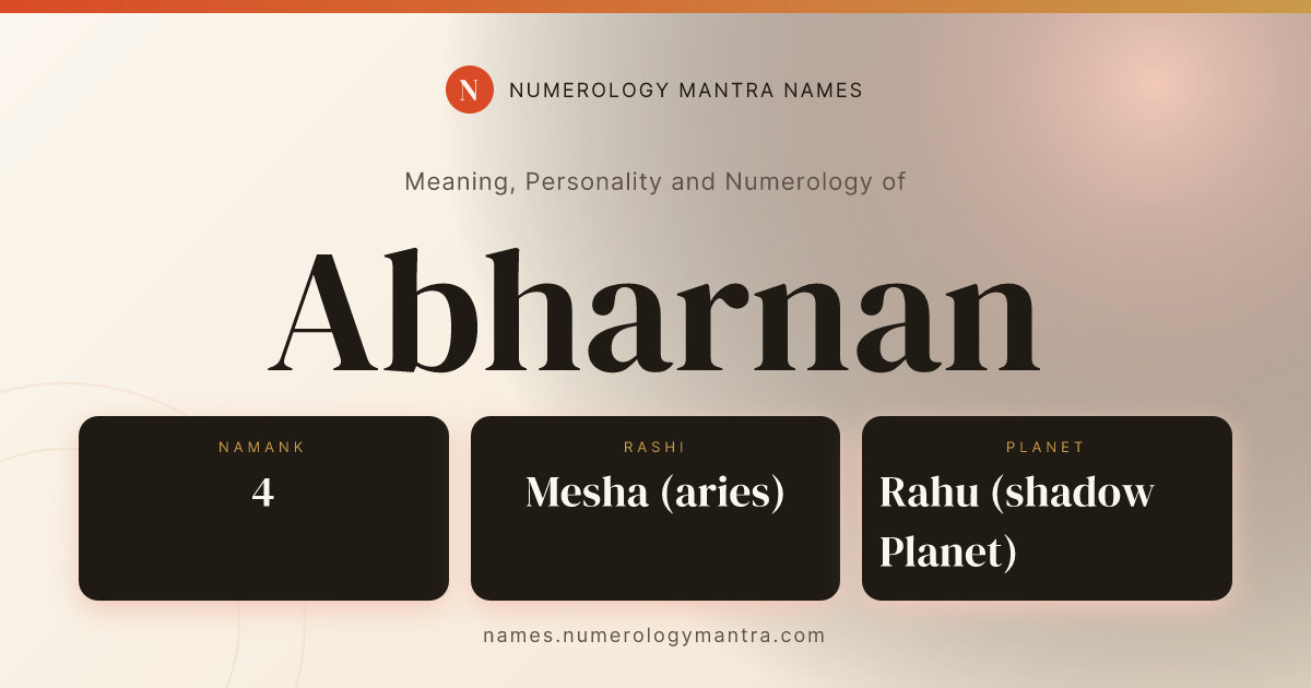 Abharnan name meaning, Namank calculation, and Vedic profile share card