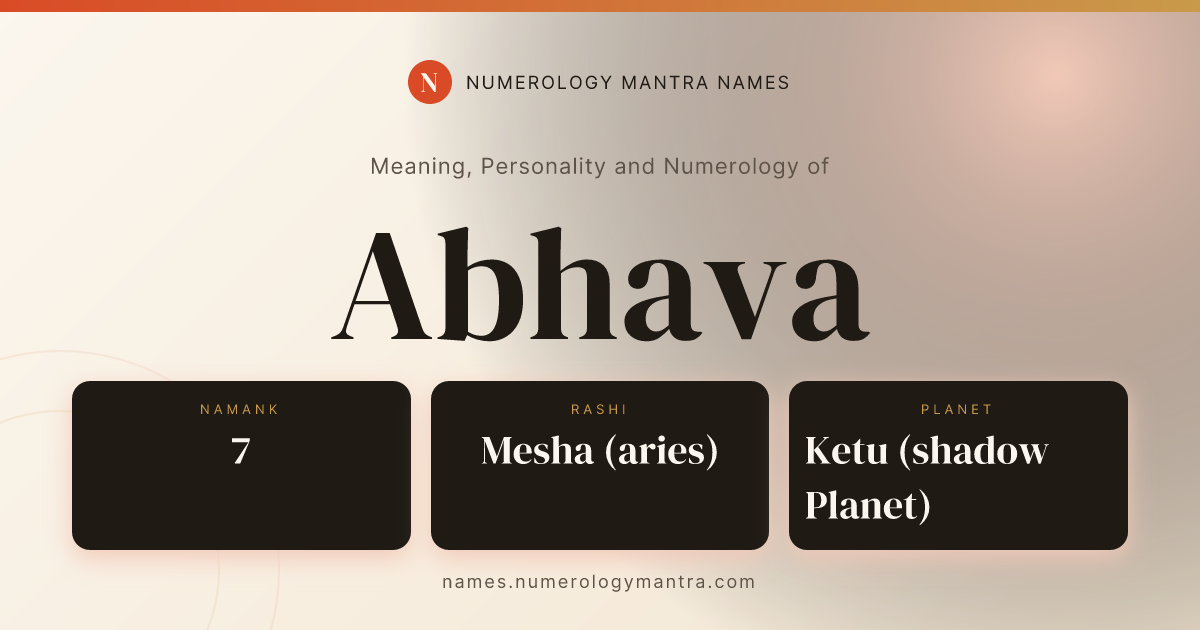 Abhava name meaning, Namank calculation, and Vedic profile share card
