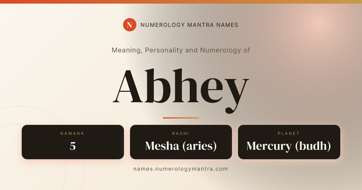 Abhey name meaning, Namank calculation, and Vedic profile share card