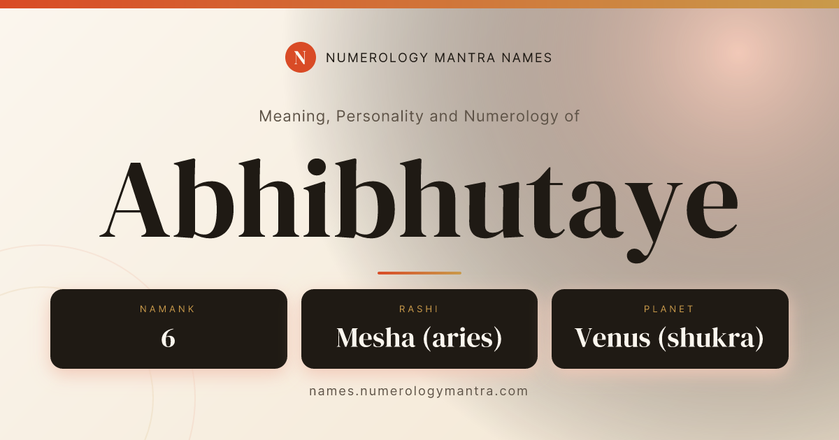 Abhibhutaye name meaning, Namank calculation, and Vedic profile share card