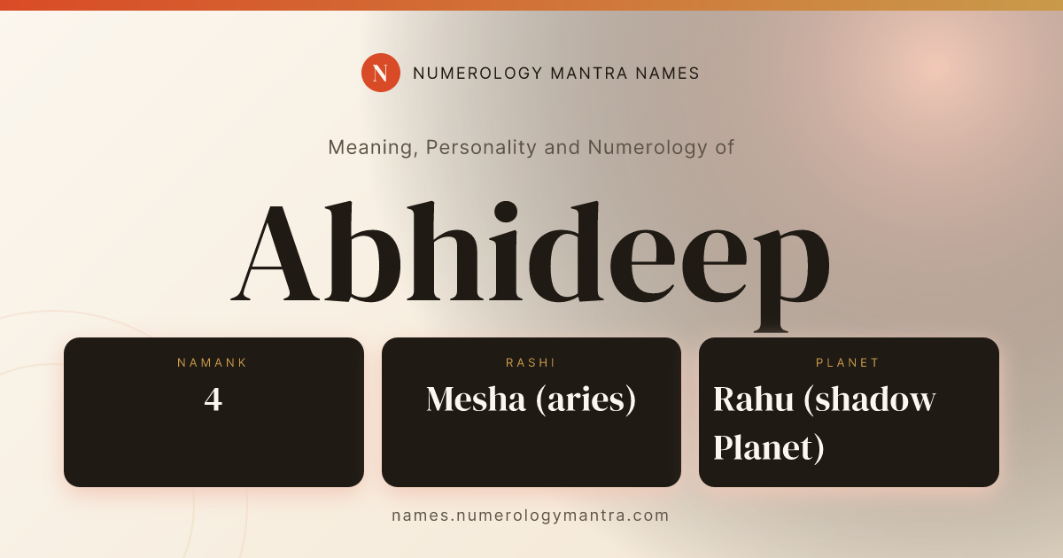 Abhideep name meaning, Namank calculation, and Vedic profile share card