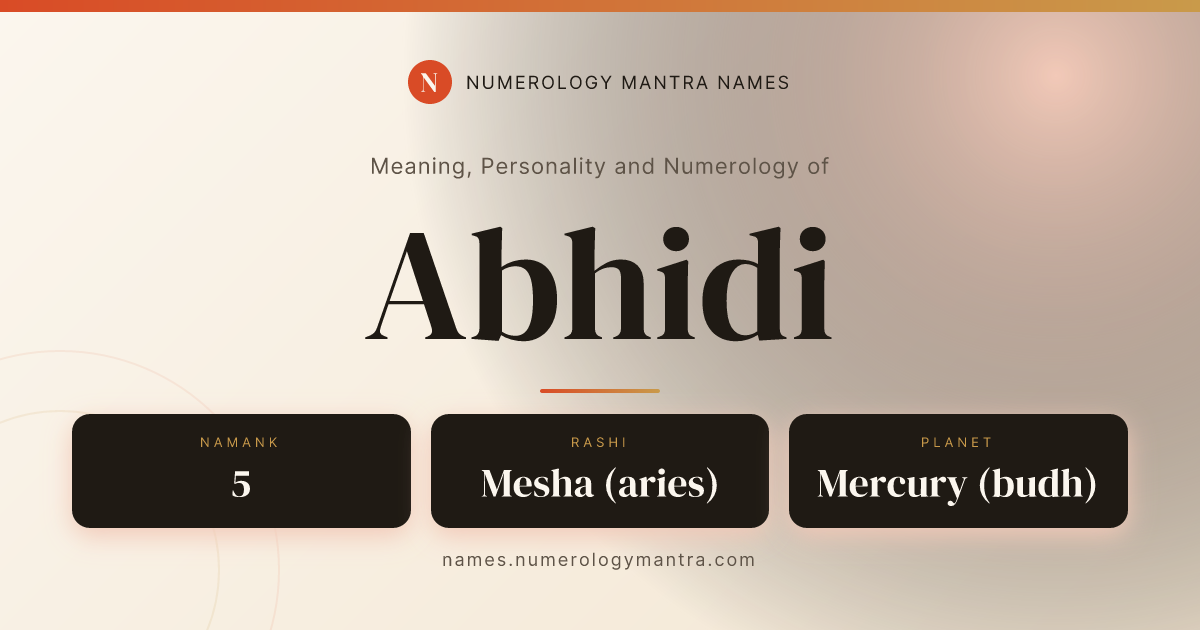 Abhidi name meaning, Namank calculation, and Vedic profile share card