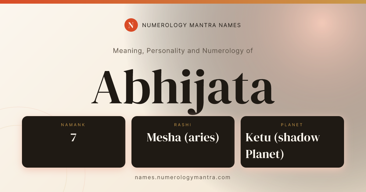 Abhijata name meaning, Namank calculation, and Vedic profile share card