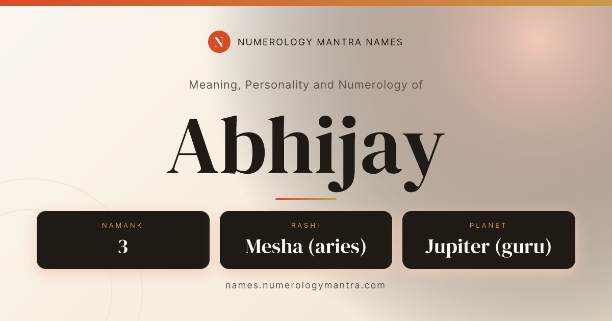 Abhijay name meaning, Namank calculation, and Vedic profile share card