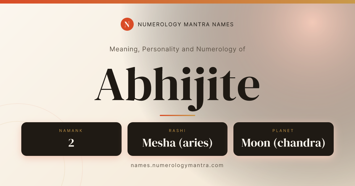 Abhijite name meaning, Namank calculation, and Vedic profile share card