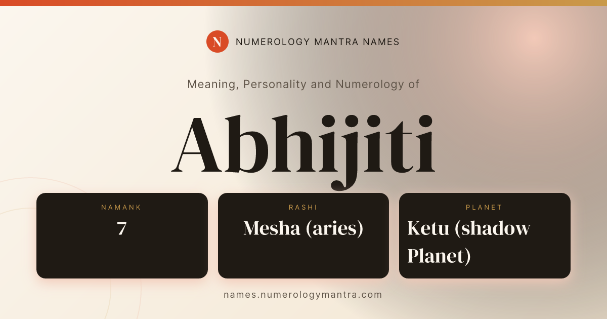Abhijiti name meaning, Namank calculation, and Vedic profile share card