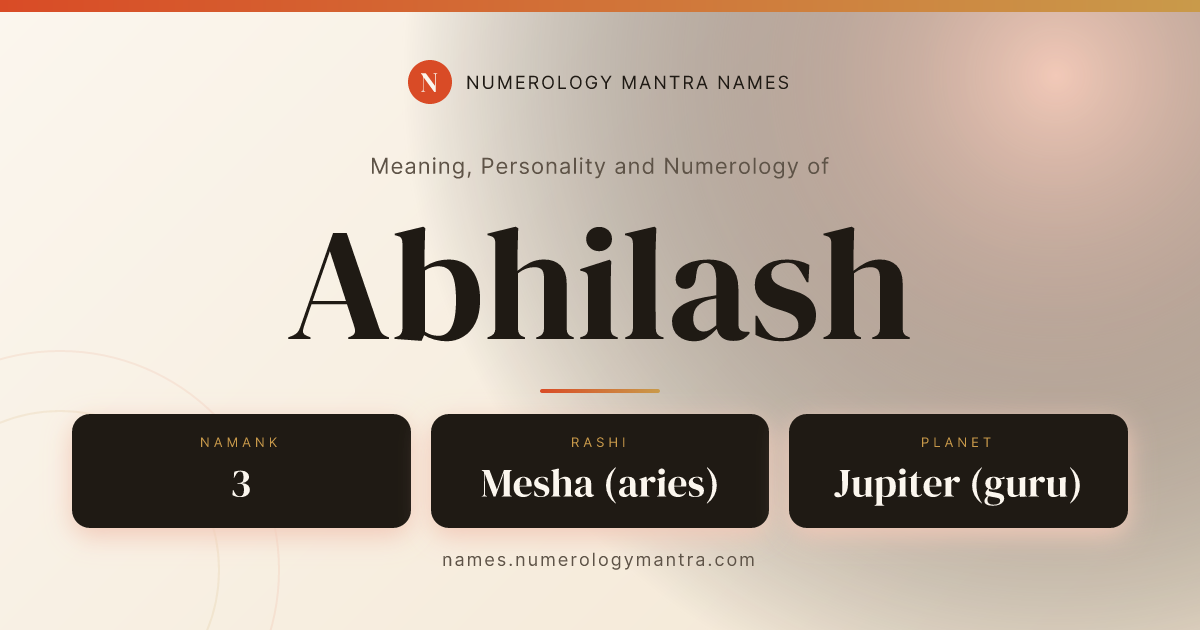 Abhilash name meaning, Namank calculation, and Vedic profile share card