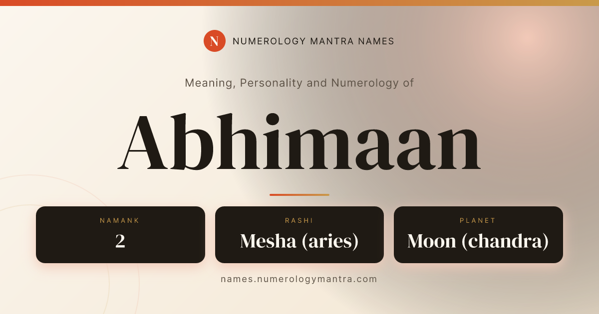 Abhimaan name meaning, Namank calculation, and Vedic profile share card